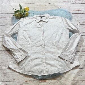 Long Tall Sally White Navy Polka Dot Long Sleeve Button Down Shirt sz 14